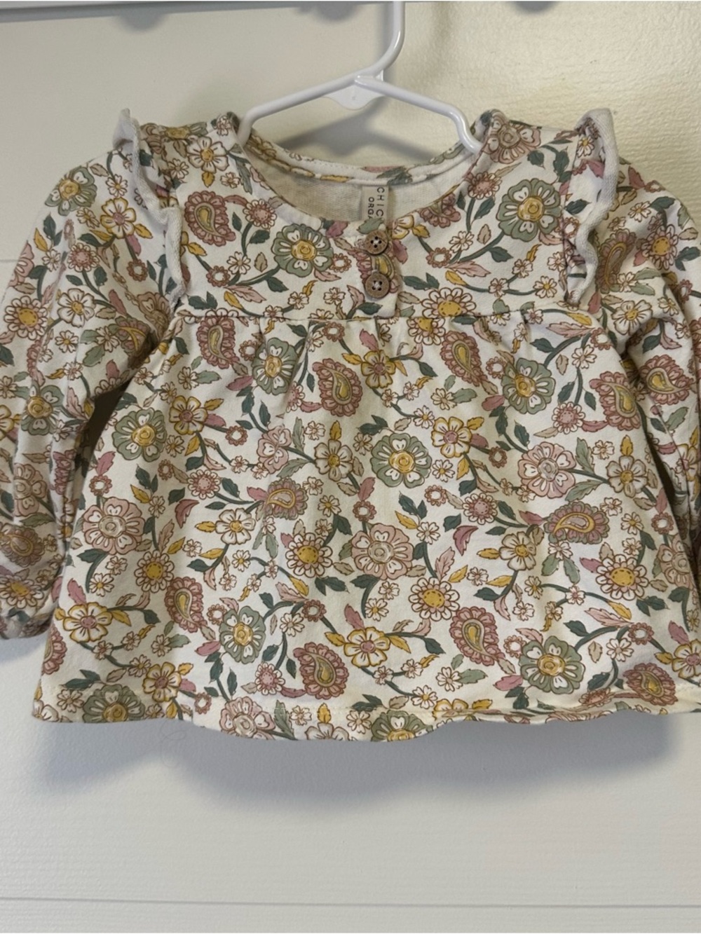 Chickpea Organic Cream Floral Ruffle Long-Sleeve Top Size 18 month